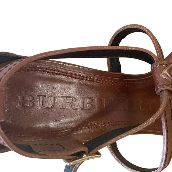 Burberry Brown Leather T-Strap Espadrille Wedge Sandals Size 36 - Picture 9 of 9